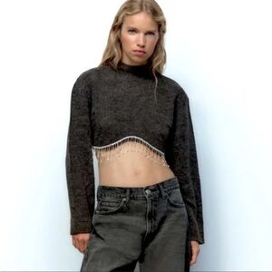 Zara Cropped rhinestone sweater